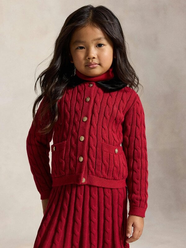 Ralph Lauren Kids Ralph Lauren Girls Cable Knit Cardigan in Red
