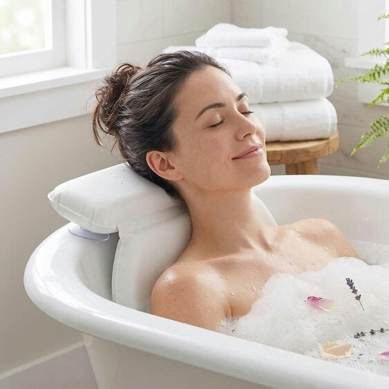 Your Bathroom Bath Pillow, Bath Cushion with 7 Suction Cups, NonSlip Bath Pillows for Head & Neck Support For Relaxation - 36.5 x 31 x 4 cm