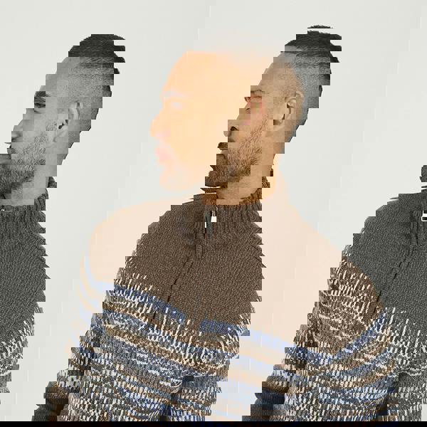 Brave Soul Brown Quarter Zip Fair Isle Jumper - Brown Image 4