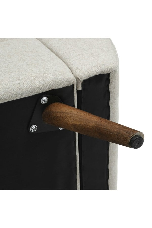 Living and Home 2-Seat Linen Upholstered Storage Bench with Side Arms and Walnut Colored Legs