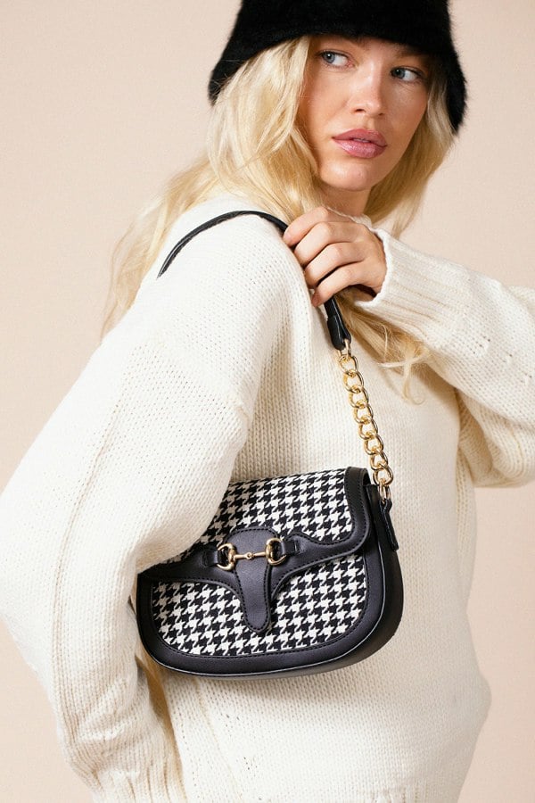 SVNX Houndstooth Shoulder Bag in Black & White