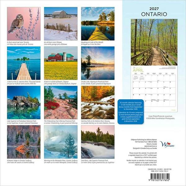 Ontario Calendar 2027, Wall Calendars, Month To View, Travel, Gift