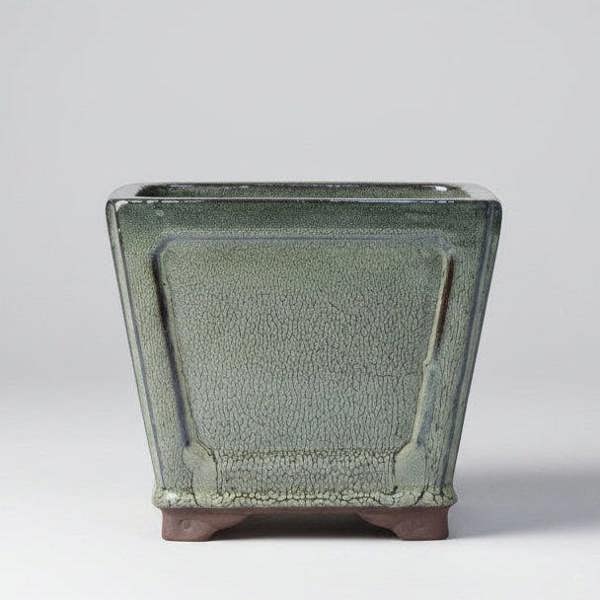 19cm Glazed Cascade Bonsai Pot | Square | 19cm x 19cm x 14cm | Green - Yorkshire Bonsai