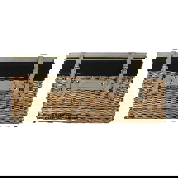 Antique Wash Black Lined Willow Picnic Basket with Pinewood Lid