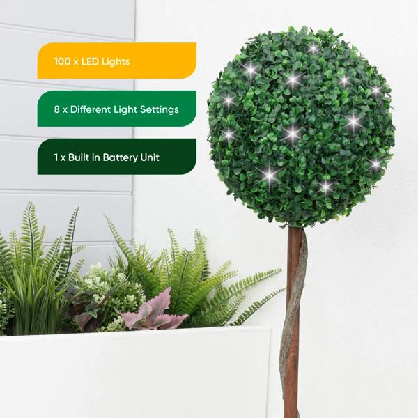 Gardenwize Solar Faux Plant – Bay Ball Tree in Pot with 100 LED Lights