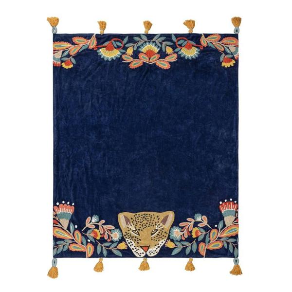 Wylder Tropics Regal Tassel Leopard Embroidered Throw - Royal Blue