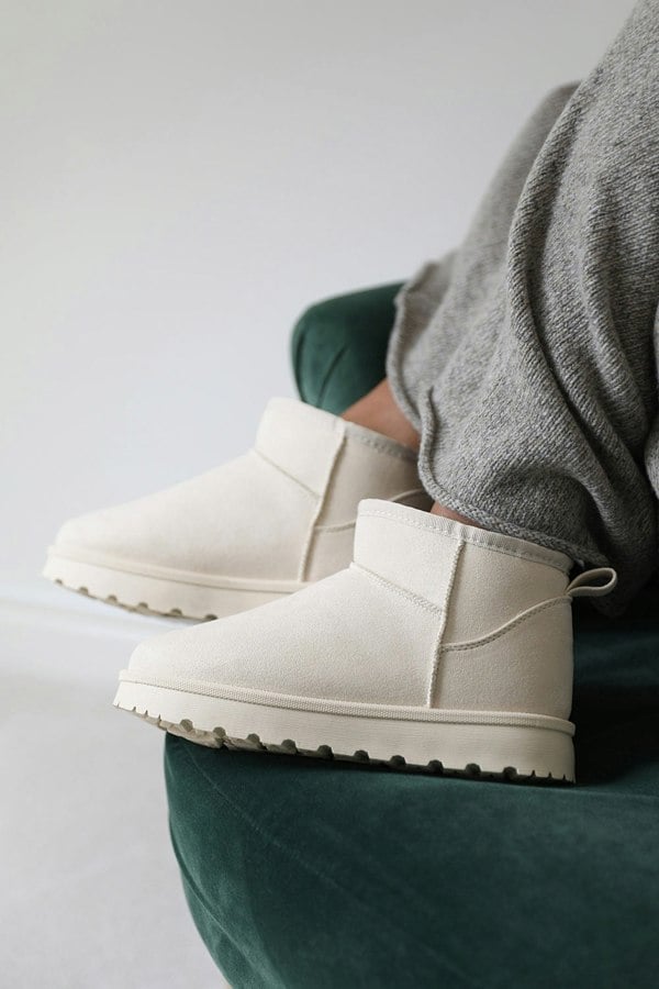 Where's That From Maple Faux Fur Lining Ankle Boots in Cream Suede