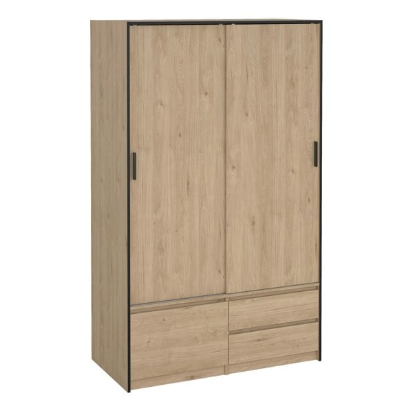 Furniture To Go Line Wardrobe with 2 Sliding Doors 1 Small Door and 2 Drawers in Jackson Hickory Oak
