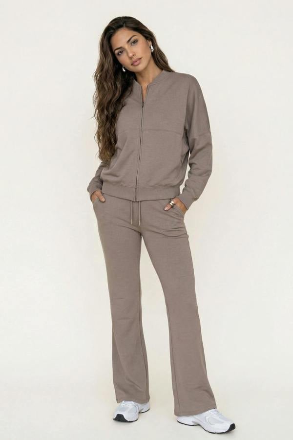 Urban Bliss Bomber Jacket And Flare Jogger Set Grey