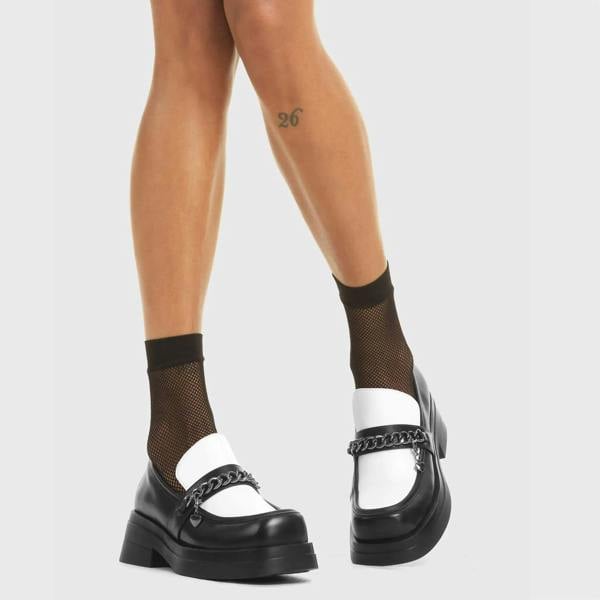 Lamoda Head Spin Black & White PU Platform Shoes Unique Design Comfortable