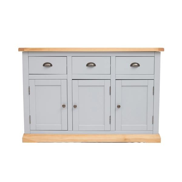 Bomporto Light Grey 3 Drawer 3 Door Sideboard Brass Cup Handle