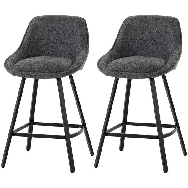 Bobobiy Bar Stools Set of 2, 64 cm Modern Linen-Touch Fabric 360° Swivel Counter Height Bar Chairs, Dark Grey