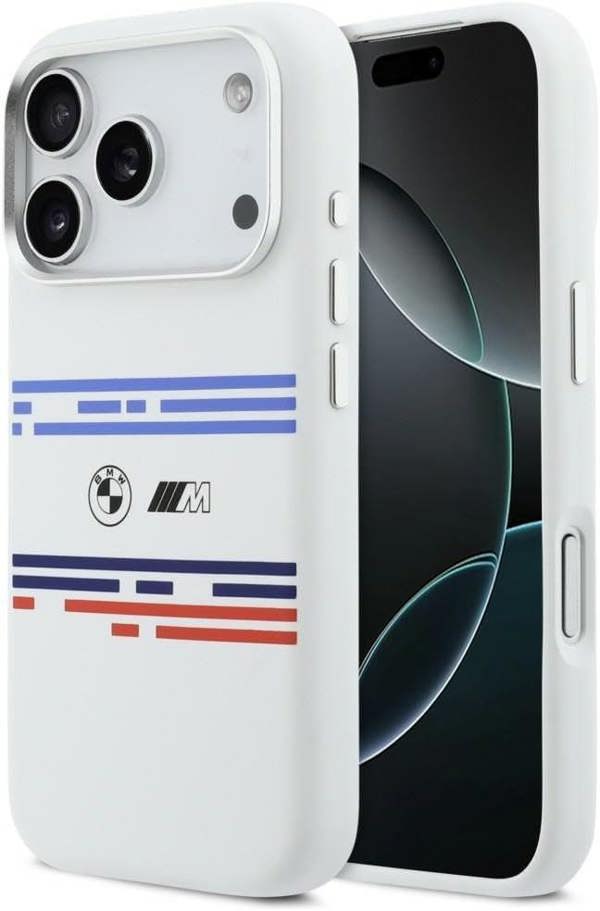 BMW M Series Silicone Horizontal Line Case with MagSafe for iPhone 17 Pro 6.3" White - BMHMP17L25SHOTSH