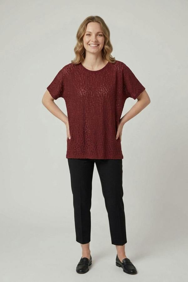 Red | Textured Relaxed Short Sleeve T-Shirt