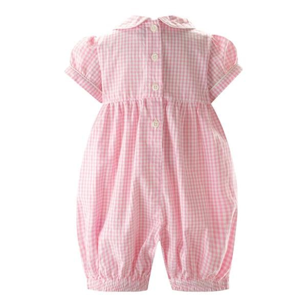 Rachel Riley Pink Gingham Bunny Smocked Babysuit