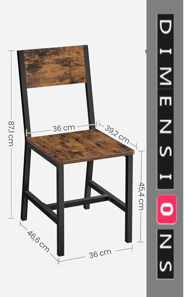 Modcraft Set of 2 Industrial Dining Chairs with Steel Frame and Rustic Brown Particleboard Seats
