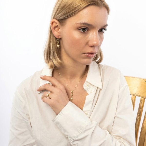 Spero London Sterling Silver Rhombus 3D Pearl Earrings