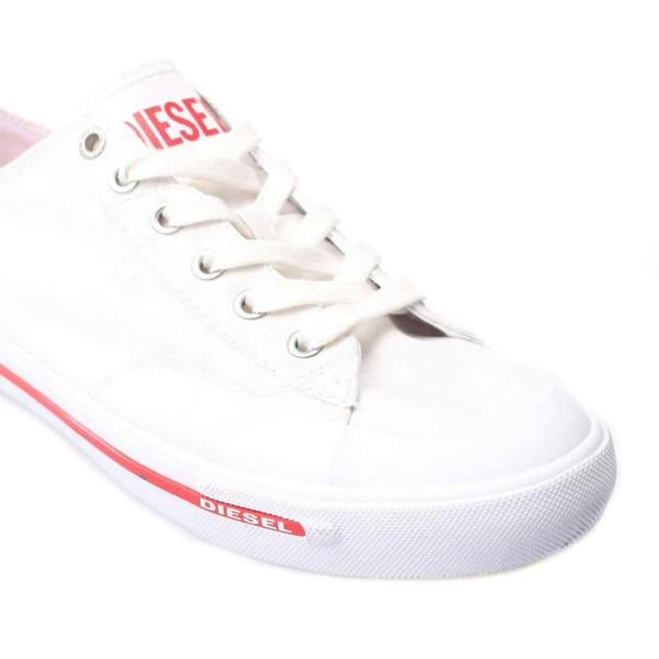 Diesel Mens S-Athos Stripe Detail Canvas Trainers - White - 