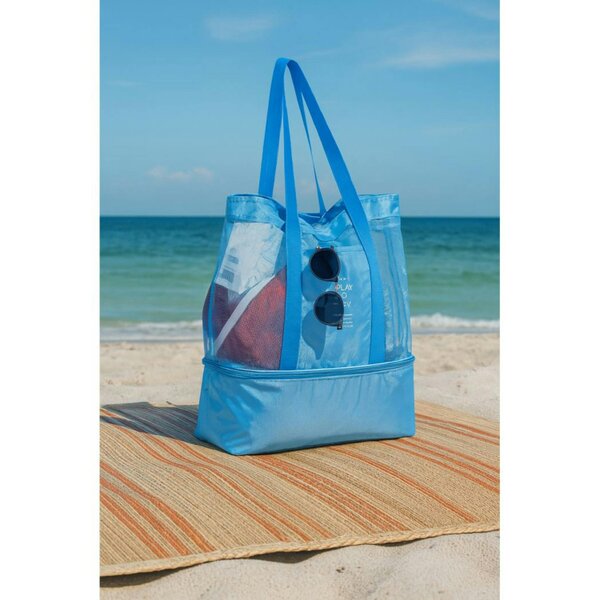 Dyzi Beach Bag with Insulated Cooler Section Canvas Mesh Zip Closure
