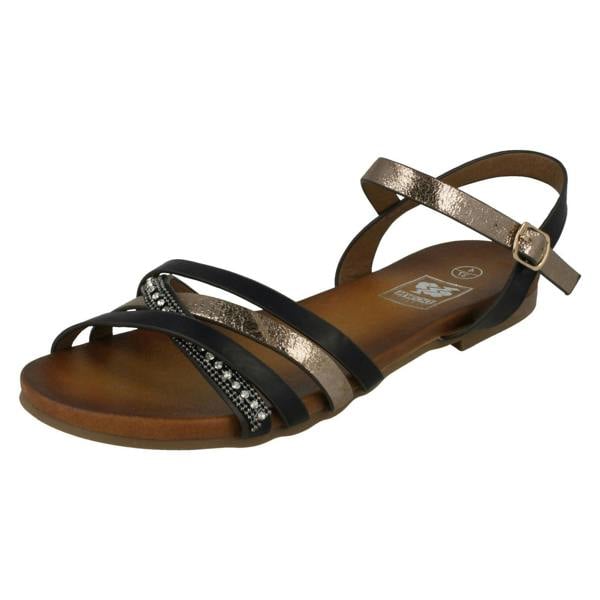 Down to Earth Ladies Down To Earth Flat X Strap Beaded Vamp Sandals