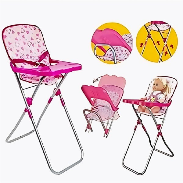 Kids Deluxe 5 -in-1 Baby Doll Pretend Play Set with Cot Bed Bouncer Adjustable Swing Seat and High Chair Accessories