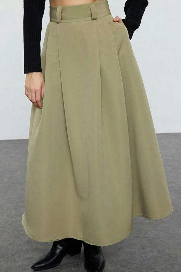WOVCOR Maxi Length Woven Skirt with Pleated Detail