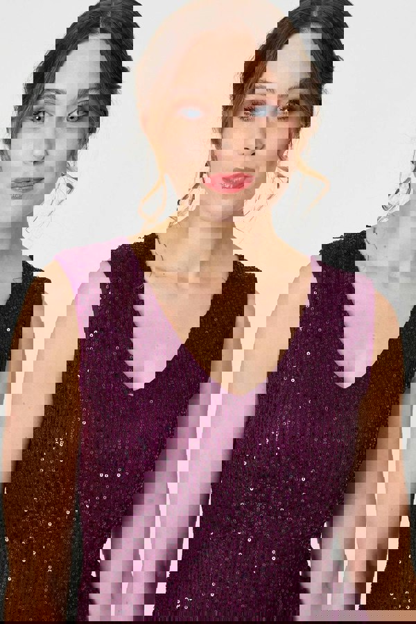 Purple | Sparkly Sequin Sleeveless Peplum Top
