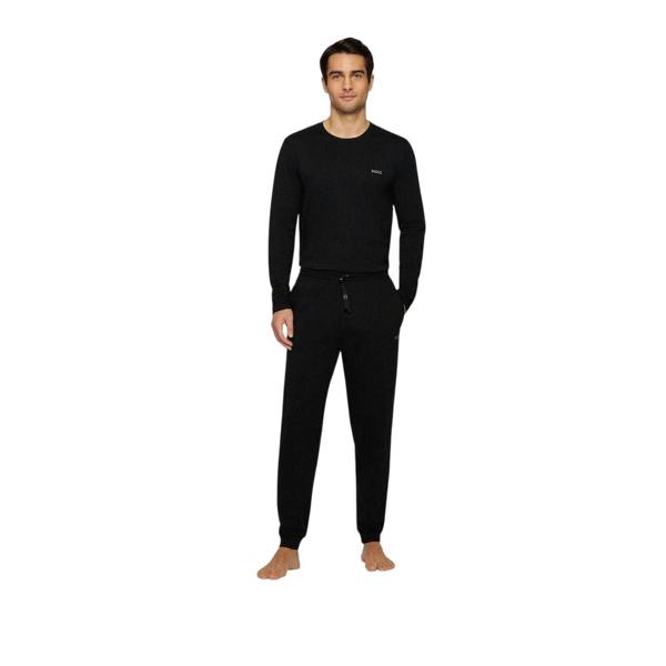 Boss Mens Embroidered Logo Crew Neck Long-Sleeved T-Shirt - Black - 