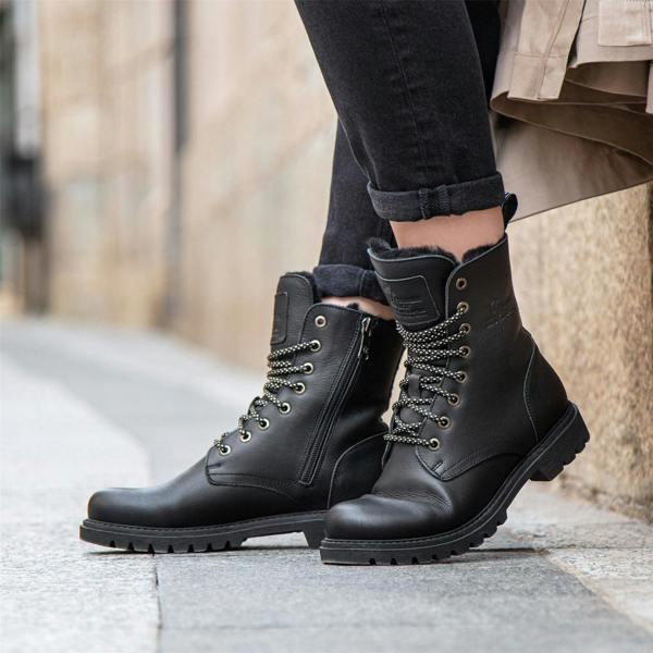 Panama Jack Women's Frisia B1 Black Waterproof Leather Combat Boots