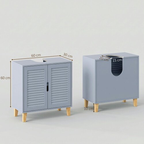 HOMCOM Under Sink Cabinet Adjustable Shelf Louvered Doors