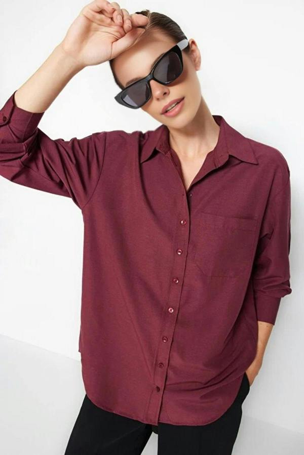 WOVCOR Single Pocket Boyfriend Cotton Woven Shirt