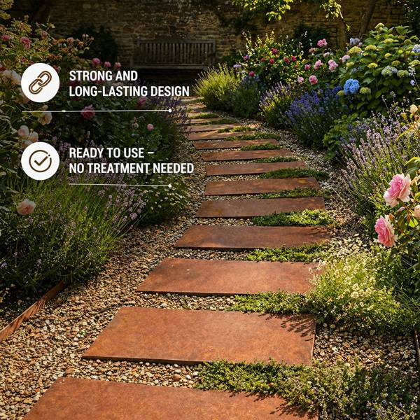 Nicoman Pre-Rusted Metal Stepping Stones – Garden Pathway Paving Slabs