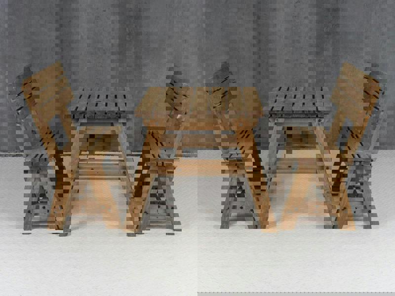 Victoria Picnic Table and Benches Set With Backrest - Rustic Finish Wooden Outdoor Dining Set for Gardens and Patios