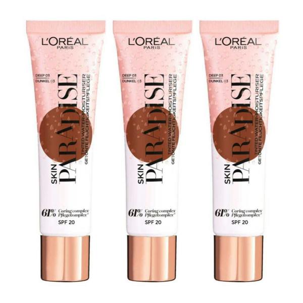 3 x L'Oreal Paris Skin Paradise Tinted Water Moisturiser Spf 20 30ml - 03 Deep