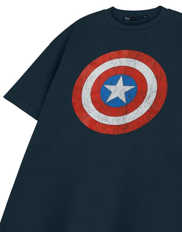 Marvel Captain America Mens Blue Captain America Shield Short Sleeved T-Shirt