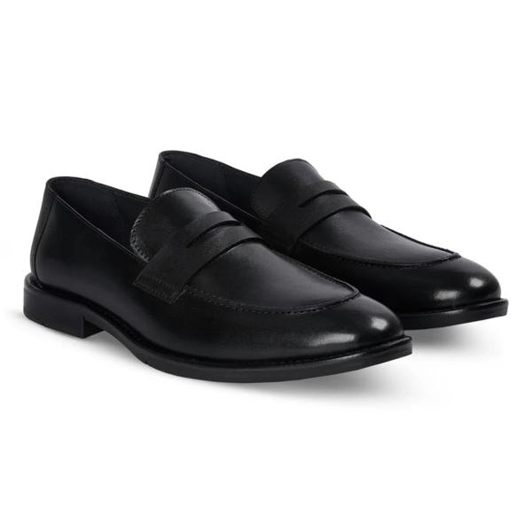 Paul Andrew Ted - Men's Black Classic Moc Toe Leather Penny Loafers