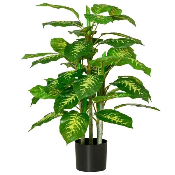 Faux rose plant with pots, full green foliage in black square pot with multiple stems