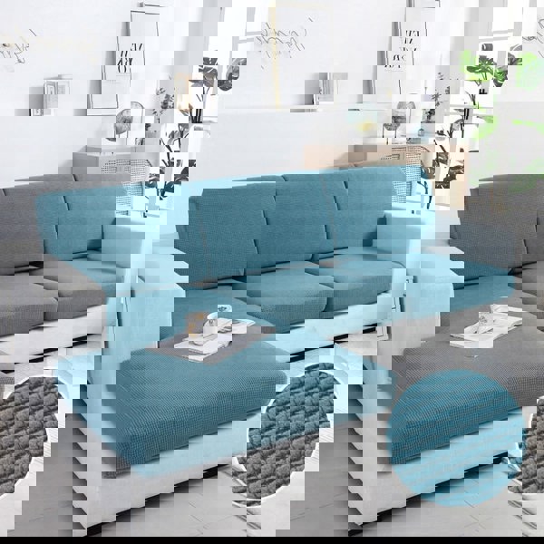 Anyhouz Anyseat Sofa Cover Space Blue Polyester Thick Stretchable Cushion For Living Room 1Pc Normal Size 225-275cm