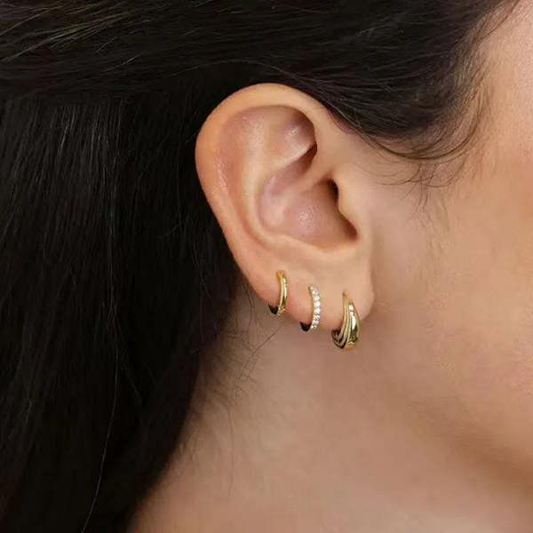 Elk & Bloom Set of Three 14k Gold Chunky Huggie Cubic Hoops