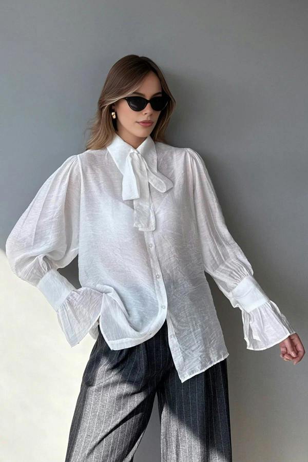 WOVCOR Transparent Soft Feel Boho Shirt with Tie Detail