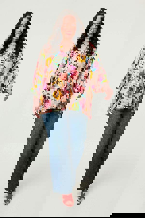 Pink | Curve Brushstroke Print 3/4 Sleeve Shirt