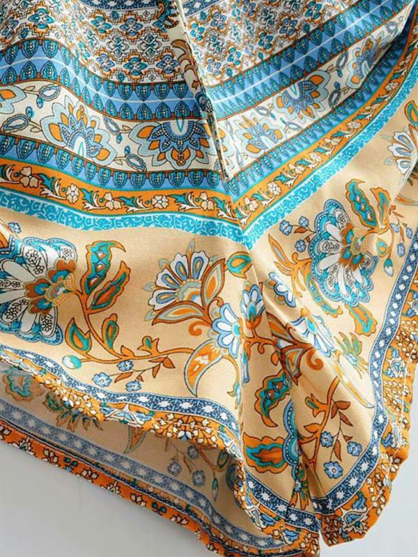FS Collection Playsuit With Drawstring Detail In Blue Mixed Print