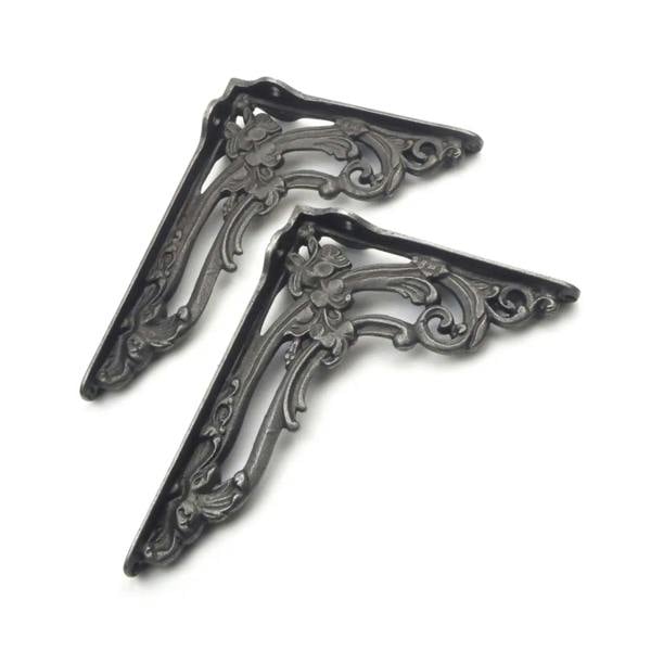 Pair of Antique Cast Iron Victorian Scroll Leaf Shelf Brackets 