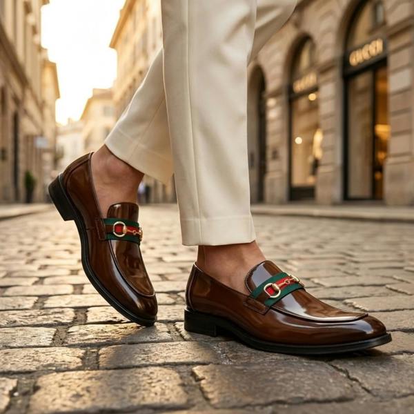 Dolcetto Men's Patent Vegan Leather Slip-On Horsebit Loafers