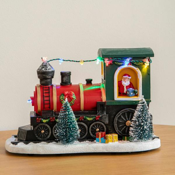 Samuel Alexander 22cm Light Up Christmas Train with Santa with 8 Multi-Coloured LEDs