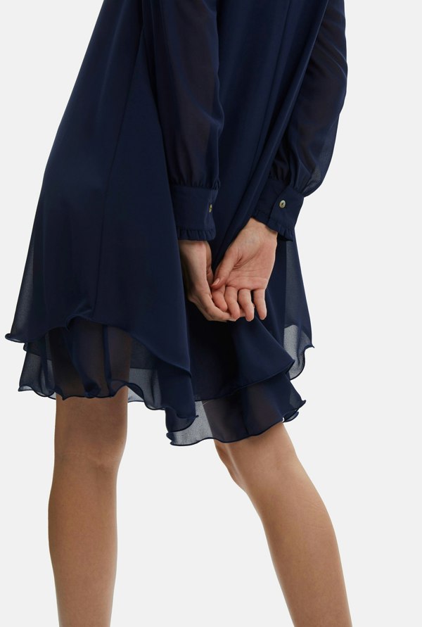 Long Sleeve Navy Wave Hem Dress - James Lakeland