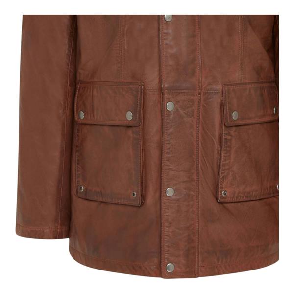 Infinity Leather Men’s Leather Military Jacket Outwear Trenchcoat - Field