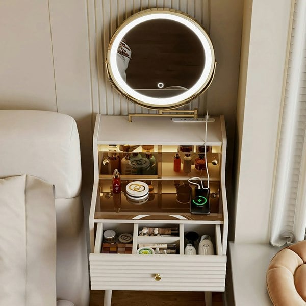 Thiago Narrow Mini Dressing Table For Small Corner, Cream-Rit Concept-Rit Concept