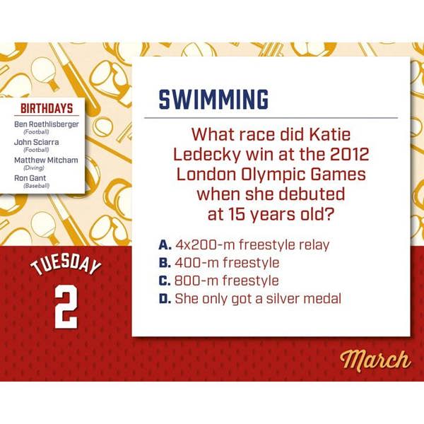 Daily Sports Trivia Desk Calendar 2027, Desk Calendars, Day To View, Sports, Gift