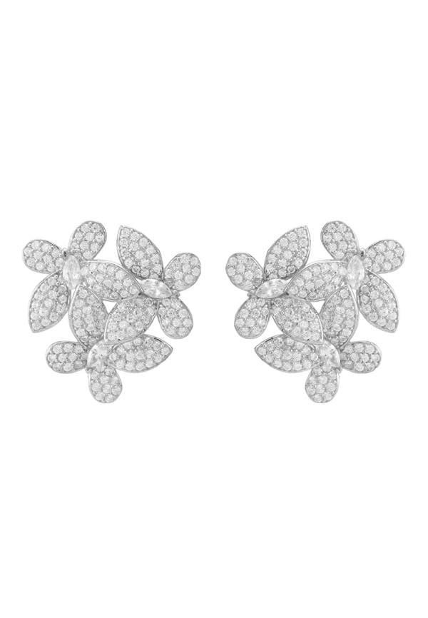 Flowers Large Stud Earrings Silver - LATELITA Earrings